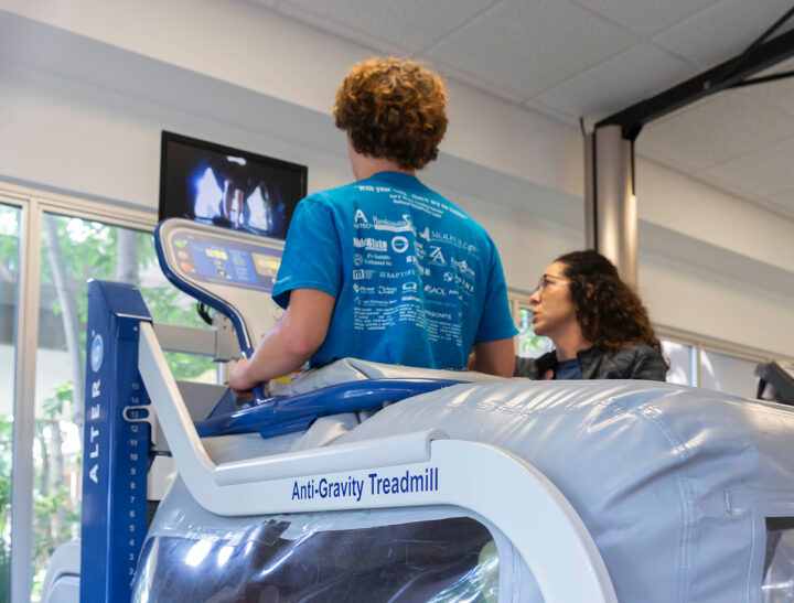 Pateint using the Anti-gravity treadmill at our Inpatient Hospital Clinic