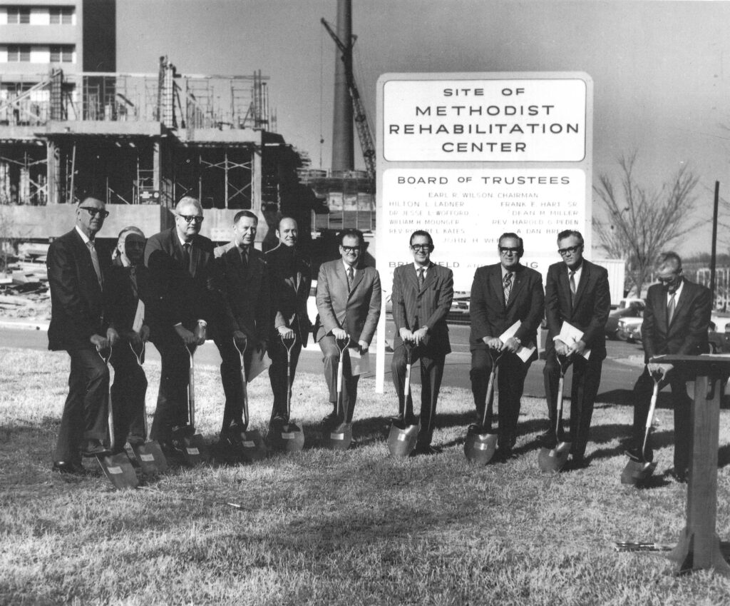Groundbreaking photo from 1970 for the construction of the Methodist Rehabilitation Hospital