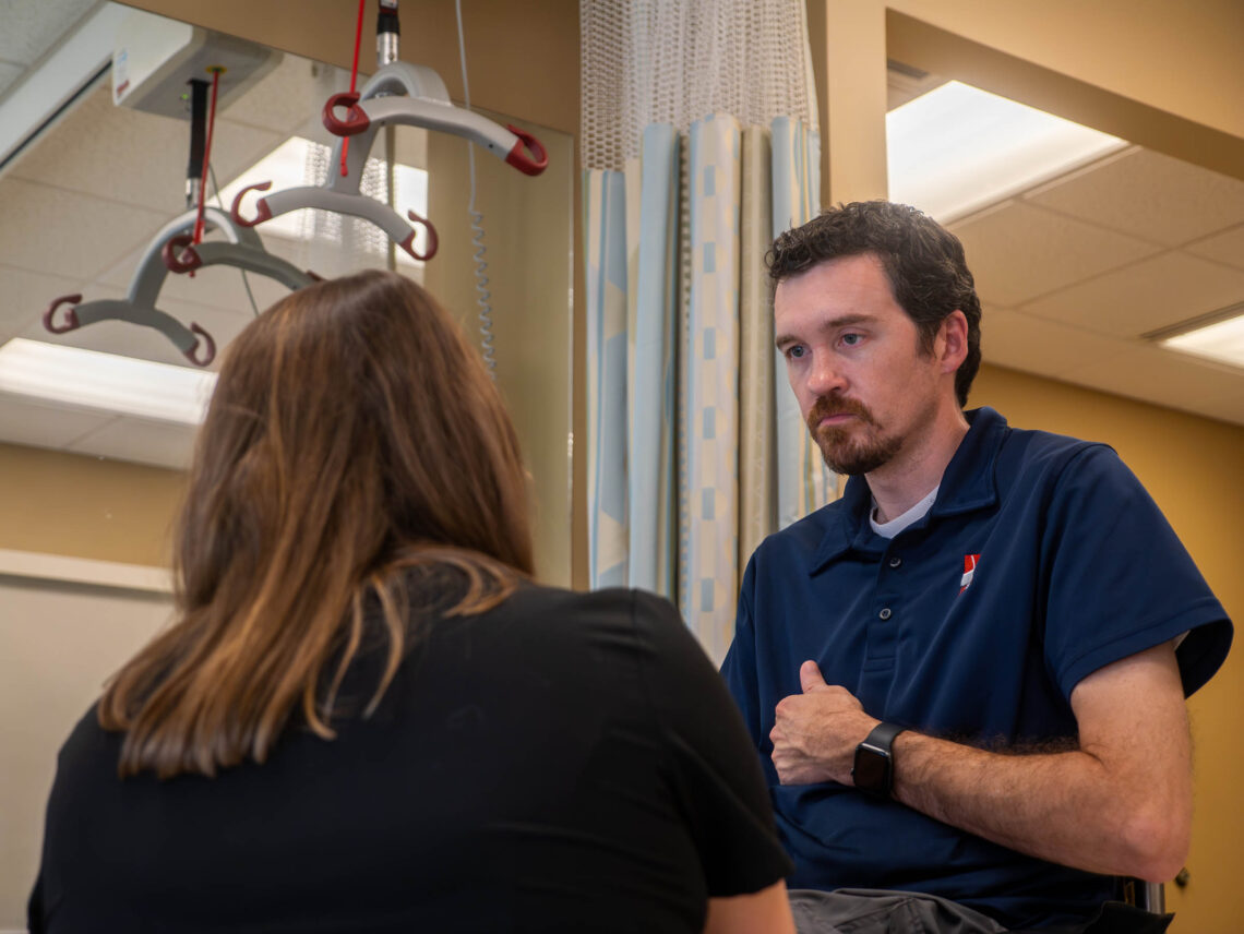 Patient talks with a therapist