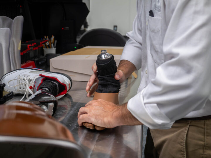 Custom foot prosethic being created